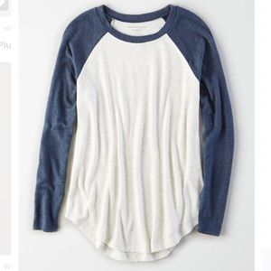 AE Plush Jegging Crew, Navy/White, Size S